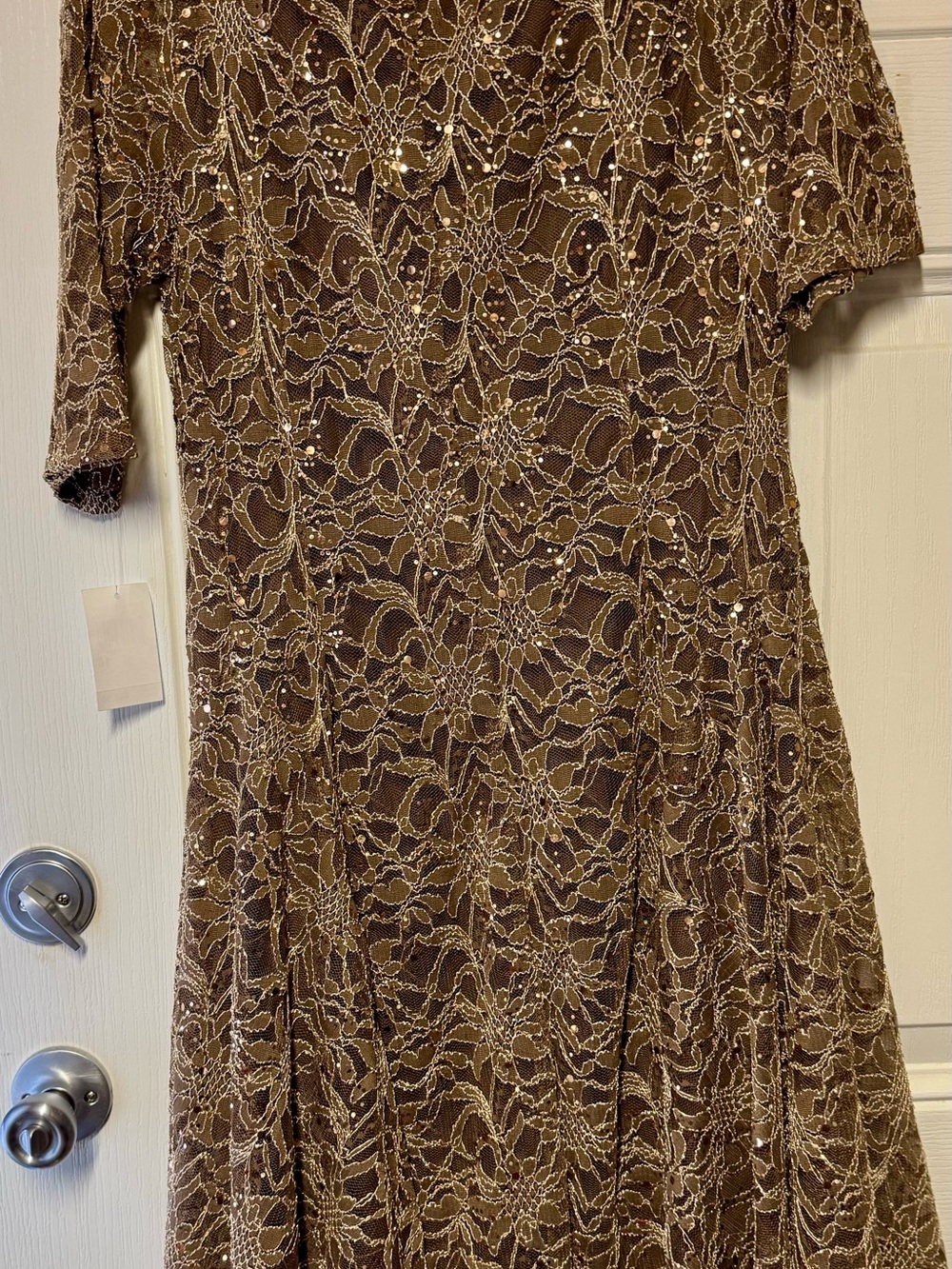 Occasion Gold Lace Midi Dress with Gold Sequin Accents